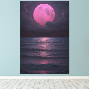 Pink Moon Serenade — A Dreamy Ocean Night Canvas Print