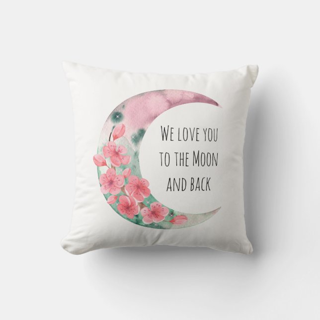 Pink Moon Spring Flower Baby Girl Nursery Cushion (Front)