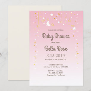 Pink Moon Star Girl Baby Shower Invite