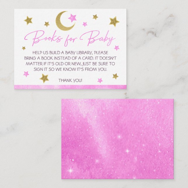 Pink Moon Stars Baby Shower Books for Baby Card (Front/Back)