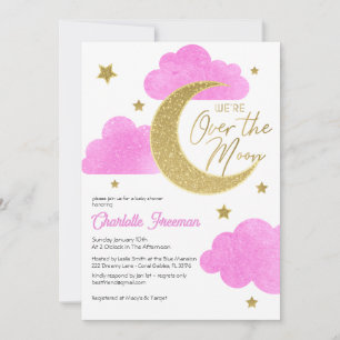 Pink Moon & Stars Baby Shower Invitation