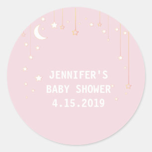 Pink Moon Stars Baby Shower Stickers