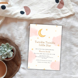 Pink Moon Stars Twinkle Twinkle Girl Baby Shower Invitation