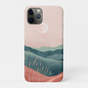Pink Moon Teal Boho Mountain Landscape iPhone 11 Pro Case