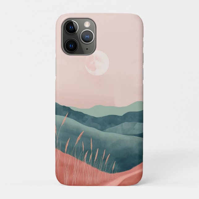 Pink Moon Teal Boho Mountain Landscape Case-Mate iPhone Case (Back)