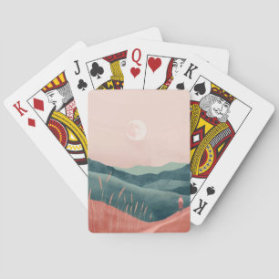 Pink Moon Teal Boho Mountain Landscape Playing Cards