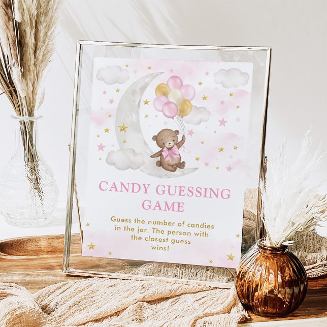 Pink Moon Teddy Bear Candy Guessing Game Sign (Creator Uploaded)