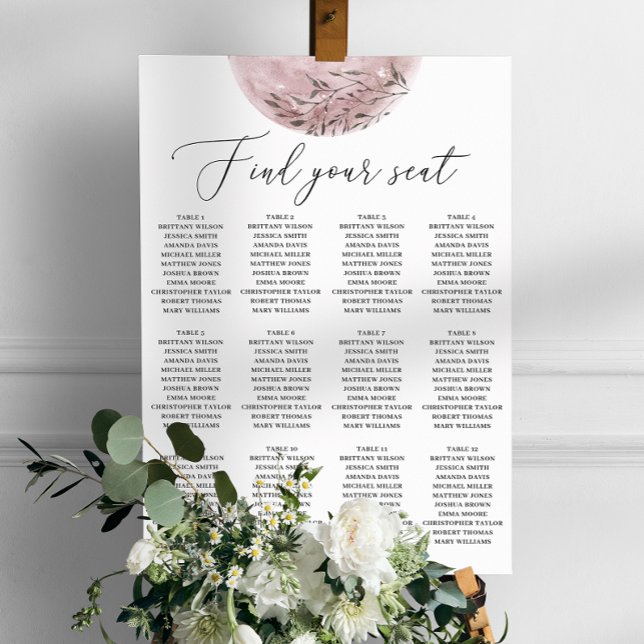 Pink Moon Wedding Seating Chart. Elegant Celestial Poster (Creator Uploaded)