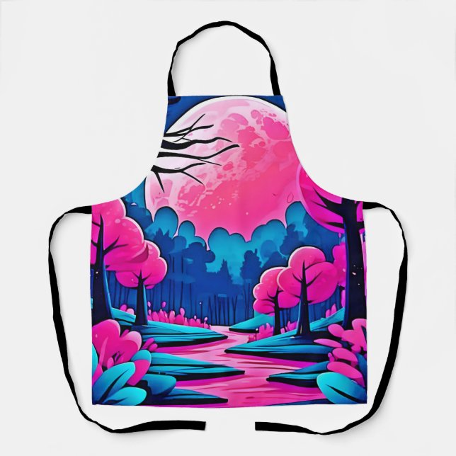 Pink Moonlit Forest Art Apron (Front)