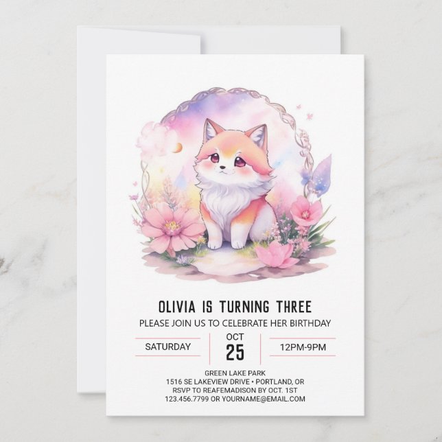  Pink Moonlit Wolf Howl Birthday Invitation (Front)