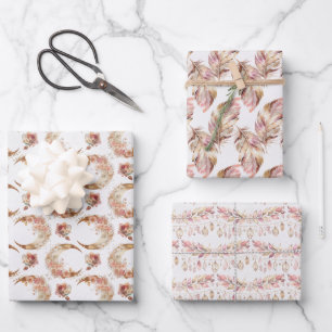 Pink Moons and Flowers Wrapping Paper Sheet