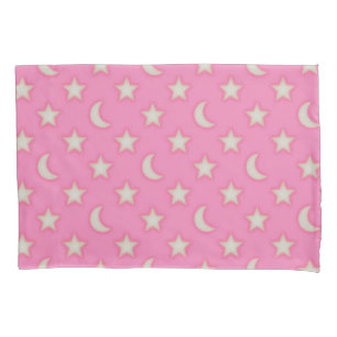 Pink moons and stars pattern pillowcase