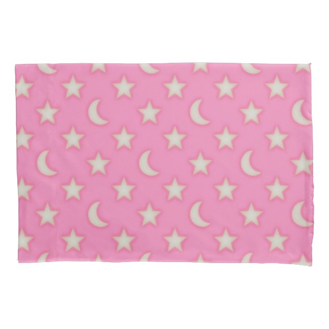 Pink moons and stars pattern pillowcase (Front)