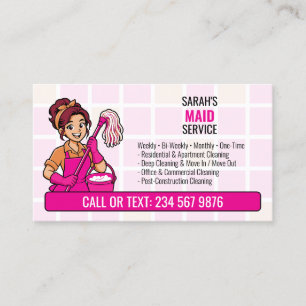 Pink Mop Cartoon Cleaning Lady Maid Business Card