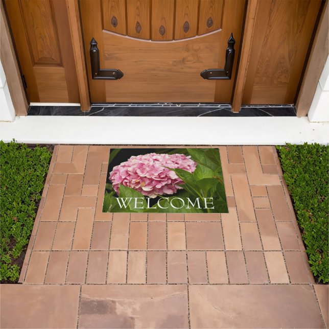 Pink Mophead Hydrangea Floral Welcome Doormat (Outdoor)