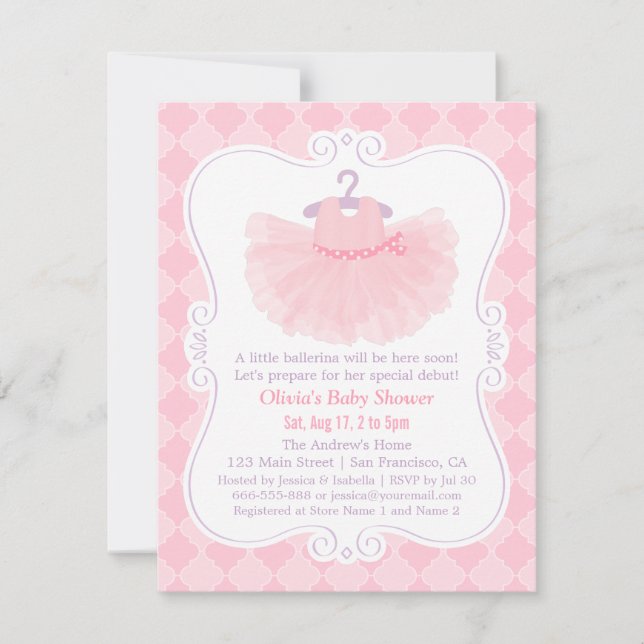 Pink Moroccan Ballerina Tutu Girl Baby Shower Invitation (Front)
