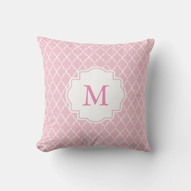 Pink Moroccan Monogram Quatrefoil Pillow (Front)