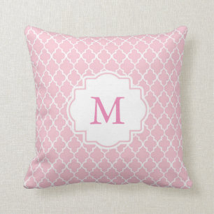 Pink Moroccan Monogram Quatrefoil Pillow