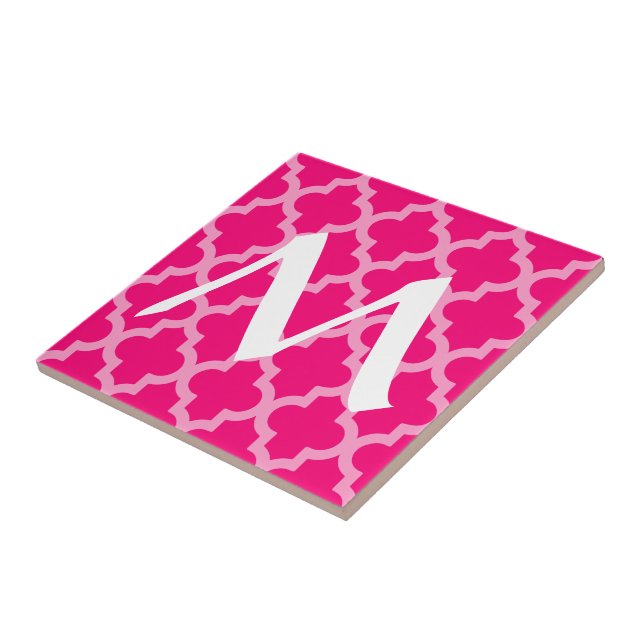 Pink Moroccan Moods Quatrefoil with Initial Tile (Side)