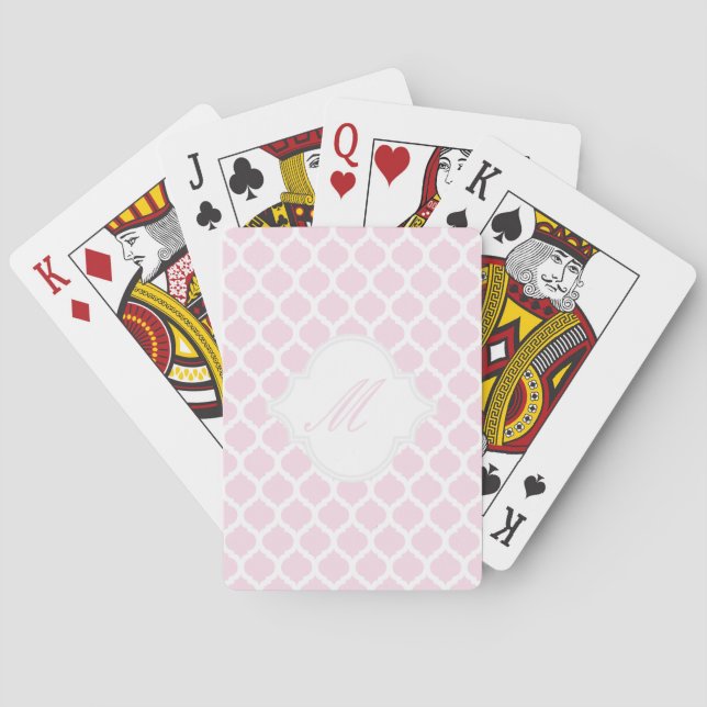 Pink Moroccan Pattern with Monogram Playing Cards (Back)