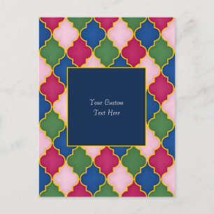 Pink Moroccan Tile (blue background) Custom Postcard