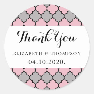 Pink Moroccan Trellis, Quatrefoil, Wedding Classic Round Sticker