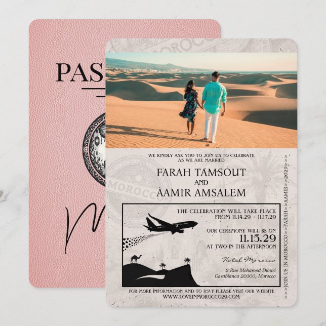 Pink Morocco Passport Wedding Invitation (Front/Back)