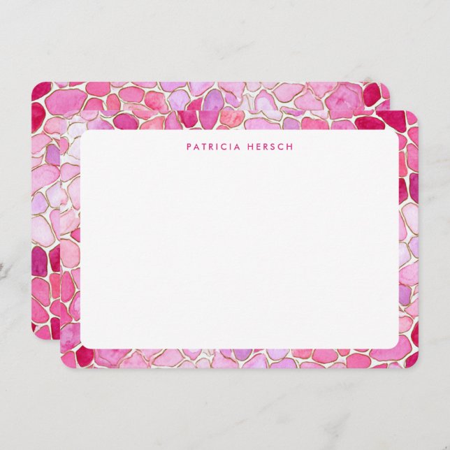 Pink Mosaic Girly Cute Personalized Name Note Card (Front/Back)