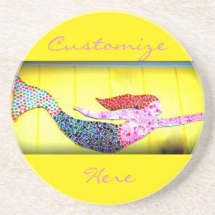 pink mosaic mermaid swimming coaster