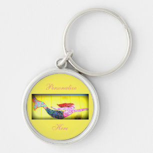 Pink mosaic mermaid swimming key ring
