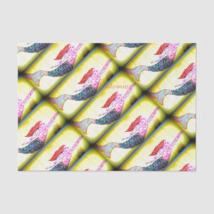 pink mosaic mermaids swimming yellow tissue paper