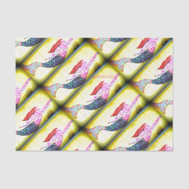 pink mosaic mermaids swimming yellow tissue paper (Front)