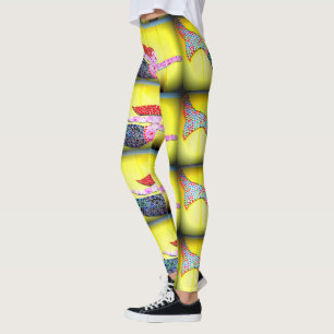 pink mosaic mermaids Thunder_Cove yellow Leggings