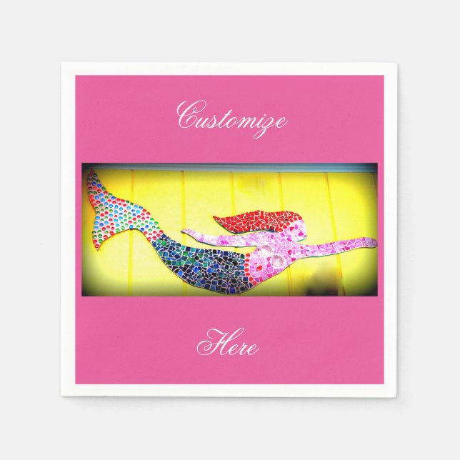 pink mosaic mermaids yellow napkin (Front)