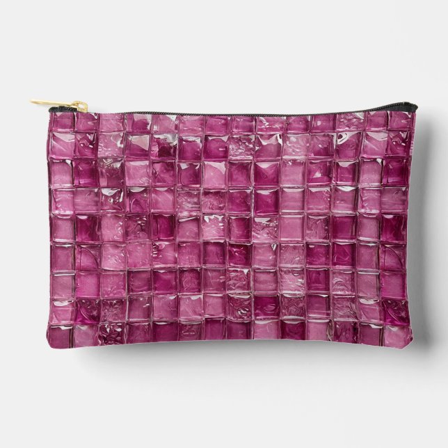 Pink mosaic pattern accessory pouch (Front)