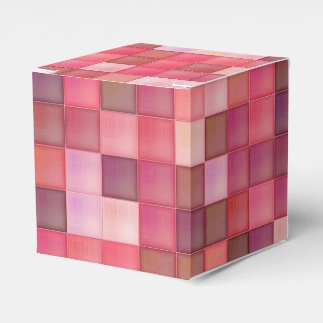 Pink Mosaic Squares Pattern Favour Box (Front Side)