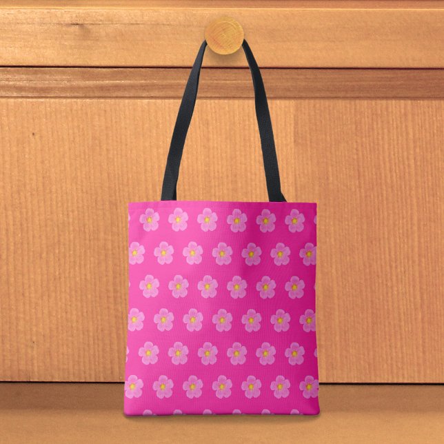 Pink Moss Rose Seamless Pattern Tote Bag (Tote bag with seamless pattern of a pink moss rose)
