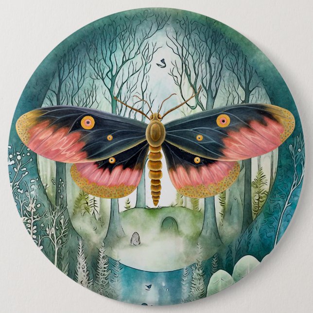 Pink Moth Forest Night 6 Cm Round Badge (Front)