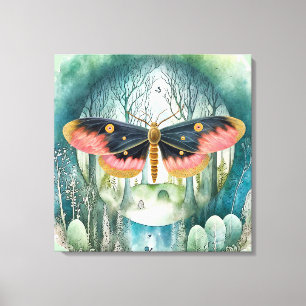 Pink Moth Forest Night Canvas Print