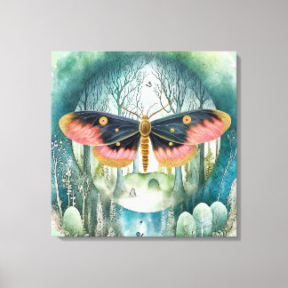 Pink Moth Forest Night Canvas Print