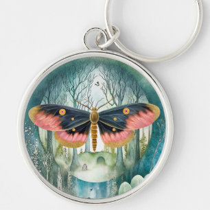 Pink Moth Forest Night Key Ring