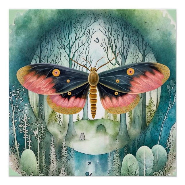 Pink Moth Forest Night Poster (Front)