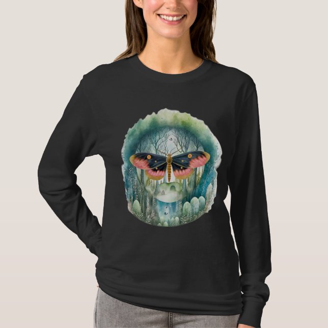 Pink Moth Forest Night T-Shirt (Front)
