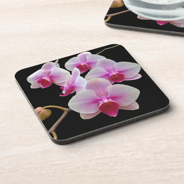 Pink Moth Orchids on Black - Phalaenopsis Coaster (Left Side)