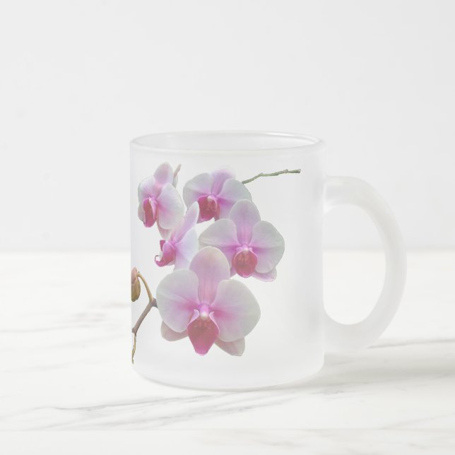 Pink Moth Orchids - Phalaenopsis Frosted Glass Coffee Mug (Right)