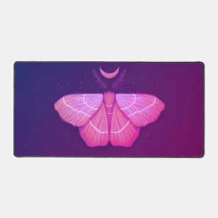 Pink Moth Witchy Night Art – Magical Illustration  Desk Mat