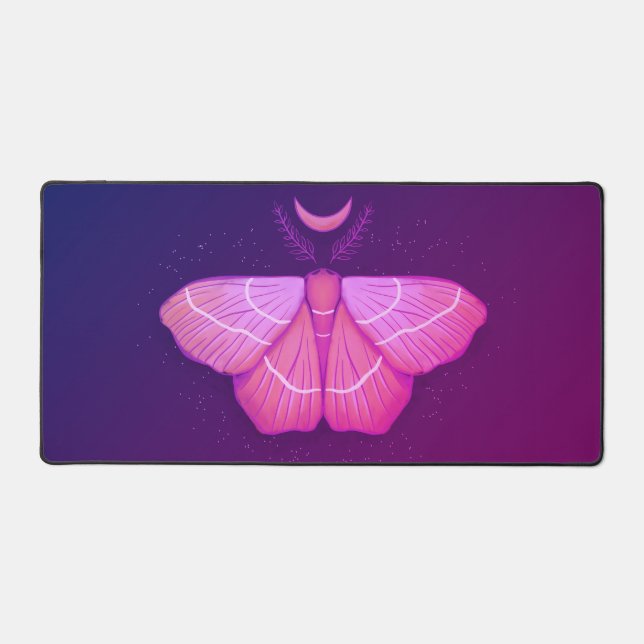Pink Moth Witchy Night Art – Magical Illustration  Desk Mat (Front)