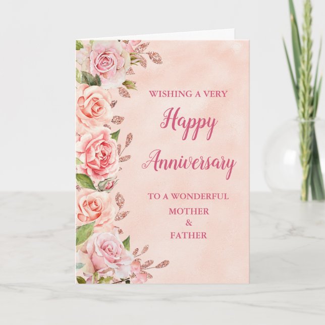 Pink Mother and Father Wedding Anniversary Card (Front)