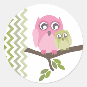 Pink Mother & GreenBaby Owl Neutral Baby Shower Classic Round Sticker