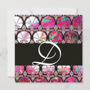 PINK MOTHER OF PEARL DAMASK CARNATIONS MONOGRAM INVITATION